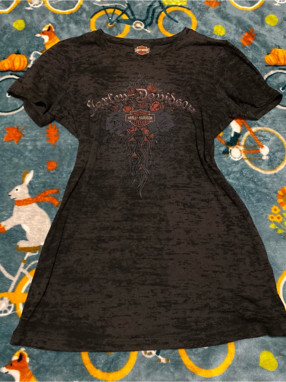 Harley Davidson Roses 2010 Orlando Burnout Style Black Graphic T-Shirt Womens XL